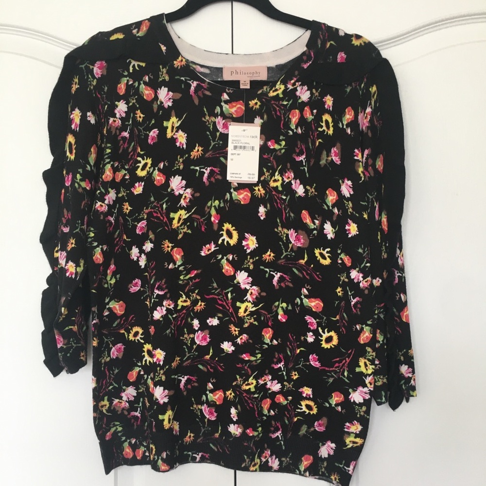 Floral ruffle sweater
